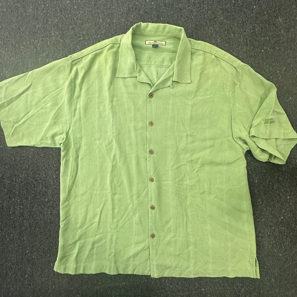 Tommy Bahama Button Up Shirt Mens XL Green Relax Silk Short Sleeve party margari